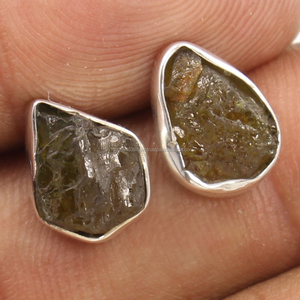 Pretty 925 Sterling <b>Silver</b> <b>Stud</b> Post <b>Earrings</b> Natural GREEN TOURMALINE Gemstones Bezel Setting for <b>Men</b> and Women - Product Image 1