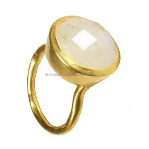 Sterling Silver rainbow Moonstone gold vermeil artisan ring