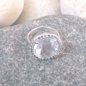 รอบ Clear ควอตซ์925เงินสเตอร์ลิง Cubic Zircon แหวน - Product Image 1