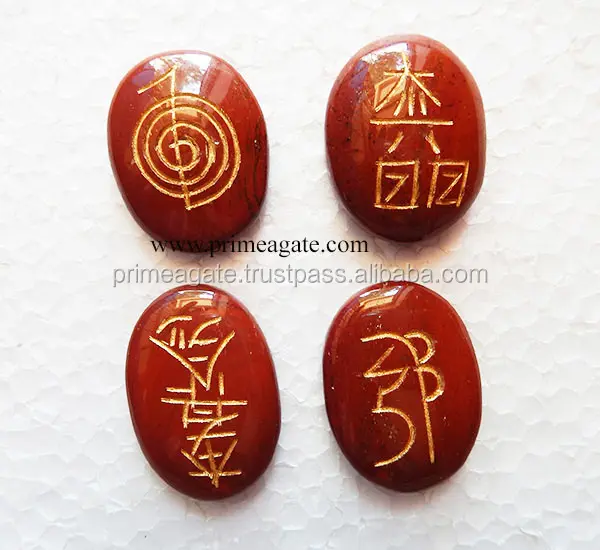 Set de Reiki Usai, piedras curativas, jaspe rojo, forma ovalada
