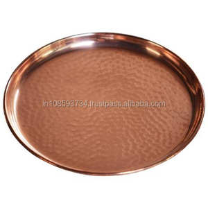 Bandeja de servicio de cobre martillado de lujo moderno nórdico bandeja de servicio de forma redonda decorativa - Product Image 1
