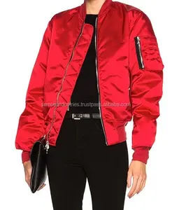 Via Casual wear Swag Signore Bomber giacca \ Rosso Street Wear Raso Varsity Bomber giacca con fodera trapuntata