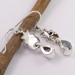 Vintage Style Cute Wedding 925 Sterling Silver Natural Blue Topaz Chandelier <b>Earrings</b> 1 1/2 Inches <b>Long</b> Wholesale - Product Image 2