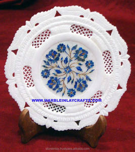 Plaque de sculpture d'incrustation de marbre blanc la plus populaire avec le meilleur design floral en forme arrondie pour la décoration de la maison et de l'hôtel - Product Image 1