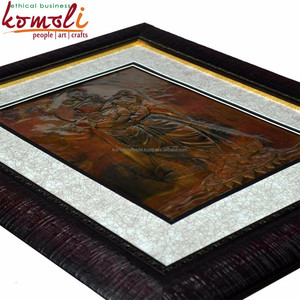 งานศิลปะโลหะทองแดงลายนูนรูปพระคริสนาและพระราดา ภาพวาดสีน้ำมันตกแต่งสไตล์โมเดิร์น งานศิลปะติดผนังทำมือสำหรับตกแต่งบ้านและวัด - Product Image 5