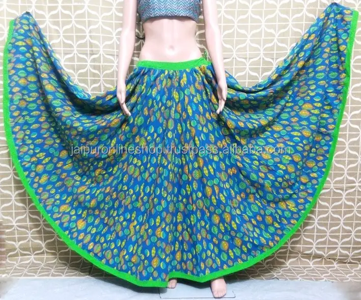FULL SWING Longo Tradicional Rajasthani Kali Designer Saia Das Mulheres 100% Algodão Plus Size Adultos-Itens Em stock
