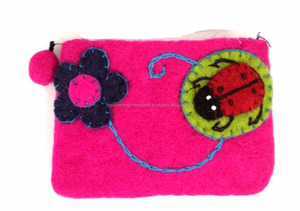 กระเป๋าใส่เหรียญทำจากขนสัตว์รูปเต่าทองทำด้วยมือ100% กระเป๋ามีซิปของผู้หญิงมีความสุข HWH-P23ผลิตภัณฑ์สักหลาดจากเนปาล - Product Image 2