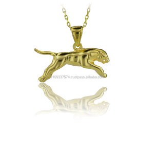 14K <b>Solid</b> Yellow White Rose <b>Gold</b> Puma <b>Pendant</b> Necklace - Product Image 1