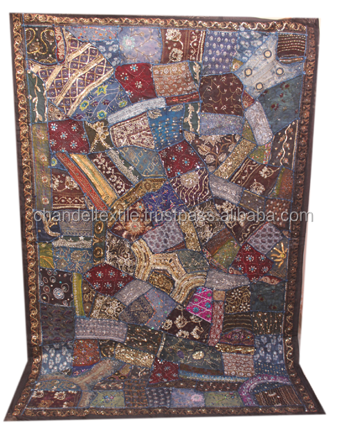 Tapisserie Murale Vintage Coton Brodé Patchwork Ethnique - 60x40 Pouces, Fabriquée En Inde