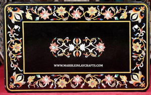 Mesa de Mármol con Incrustaciones, Tablero de Mesa de Comedor Rectangular con Incrustaciones de Mármol, Tablero de Mesa Hecho a Mano con Incrustaciones de Mármol Negro para Sala de Estar - Product Image 4