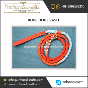 Export Quality Handmade Cotton Rope Dog <b>Leash</b> with Leather Handles - Product Image 1