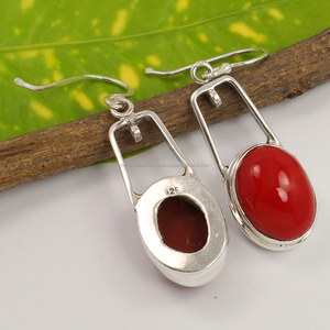 Accessori per abiti da festa 925 gioielli in argento Sterling massiccio <span class=keywords><strong>corallo</strong></span> (S) pietre preziose taglio ovale stile unico <span class=keywords><strong>orecchini</strong></span> pendenti - Product Image 2