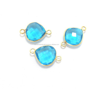 Conectores bohemios vintage con bisel de cuarzo azul hallazgos de joyería de plata esterlina chapados a mano artesanía de alambre de piedra natal - Product Image 2