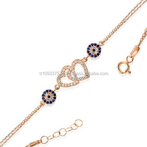 กุหลาบทอง P. 925พันเงินสเตอร์ลิงตุรกีรักชั่วร้ายตาสร้อยข้อมือ BSBL040 - Product Image 1