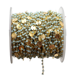 Cadena de cuentas de piedra preciosa amazonita NanPlanetSilver con disco dorado, hecho en India - Product Image 1