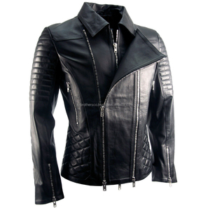 Veste de course en cuir véritable pour homme, double fermeture éclair, écologique, grande taille, décontractée, vêtements d'hiver, capuche sans couture non tissée, service OEM - Product Image 3