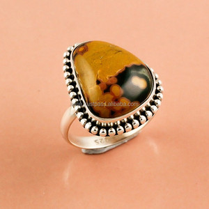 Anneaux de pierres précieuses de jaspe d'océan naturel 925 bijoux en gros en argent sterling fabricant de bagues en argent fin faites à la main - Product Image 1