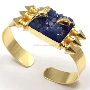 Manchette de déclaration Druzy en agate de sucre faite à la main pour bracelet balle le long de la conception de bijoux de feuille accessoire à la mode - Product Image 1