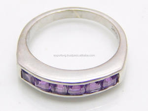 Anillo de plata con piedras preciosas de cuarzo amatista Anillo de Plata de Ley 925 925 Anillos de boda - Product Image 4