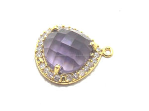 พลอยอเมทิสต์ควอตซ์เพทายพลอยพร้อมชุบทองทำด้วยมือรูปลูกแพร์เครื่องประดับตัวเชื่อมต่อแบบเหลี่ยมเพชรพลอย - Product Image 4