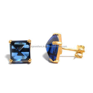 925 <b>sterling</b> <b>silver</b> Lab Sapphire gemstone gold vermeil <b>stud</b> <b>earrings</b> - Product Image 1