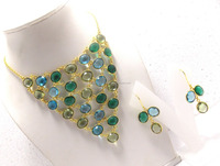 Ensemble de collier à lunette multi-pierres éthérées chaîne de perles plaquées or pour les fêtes fiançailles ou cadeaux Style ethnique