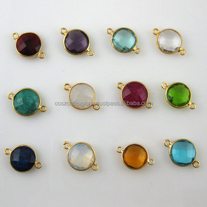 Colgante de plata de ley Vermeil chapado en oro, 20mm, forma de moneda facetada, conjunto de bisel de piedra natal, regalo clásico - Product Image 3