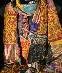 Handmade Vintage Silk Kantha Stole Ladies Embroidered Shawl and Dupatta Perfect <b>Winter</b> <b>Scarves</b> Traditional <b>Scarves</b> & Shawls - Product Image 2