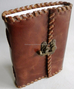 Wholesale Custom Genuine Leather Journal Notebook Antique Brass <b>Lock</b> Whipstitch Edge Diary for OEM Bulk Order - Product Image 2