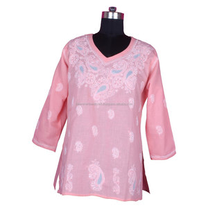 Chicken <b>Kurti</b> Products, Chicken <b>Kurti</b> Suppliers Cotton Chikankari Shirt Tunic Women Wear Embroidery Casual Party Wear Top Blouse - Product Image 1