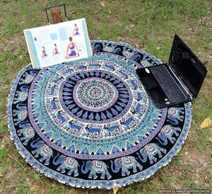 ผ้าขนหนูชายหาดแขวนผนังรูปช้างอินเดียแบบแมนดาลาทรงกลมสำหรับตกแต่งผนังลายพิมพ์ลายฮิปปี้ปิคนิค - Product Image 3