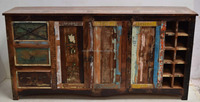 Meuble de rangement convertible pour bouteilles de vin, style industriel, en bois massif de récupération, couleur vieillie, sur mesure et réglable