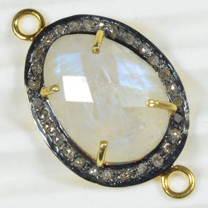 Connecteur en argent sterling 925 fait main avec diamants pavés et pierre de lune arc-en-ciel facettée chatoyante, idéal pour les fêtes et les occasions classiques - Product Image 1