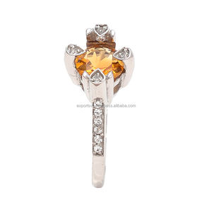 แหวนค็อกเทลเงินสเตอร์ลิง925ซิทรินควอตซ์เพทายดีไซน์คลาสสิกเรียบง่ายสำหรับงานแต่งงานงานหมั้นรับรอง - Product Image 2