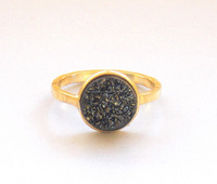 Bagues artisanales en argent sterling plaqué or avec pierres précieuses naturelles, drusy noir, pour homme ou femme, idéales pour les fêtes ou comme pierres de naissance