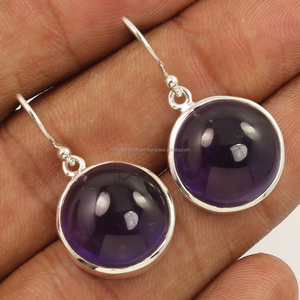 Amethyst <b>Earrings</b> Women Natural Gemstones Round Shaped Pure 925 Solid Sterling Sliver Custom <b>Cute</b> Orders Faishonable Jewelry - Product Image 2
