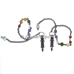 ลูกตุ้มโลหะสีดำแกะสลักขนาดเล็กพร้อมโซ่จักระ: ลูกตุ้มโลหะสีดำทั้งหมดและผู้ส่งออกหินกึ่งมีค่า - Product Image 1