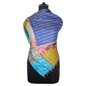 Kantha trabajo parche de seda trabajo hecho a mano estilo Vintage bufanda SC1459 diseño de moda para niñas bufanda estola Hijab Vintage kantha - Product Image 1