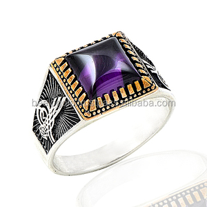 925K Sterling Silver <b>Amethyst</b> Ottoman Tugra <b>Men</b> <b>Ring</b> - Product Image 1