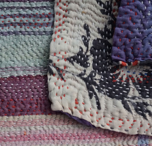 Jeté Rali ethnique de taille double à la main Kantha Gudri Vintage Stripe Style - Product Image 2