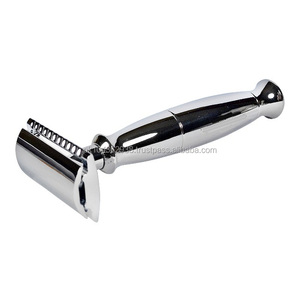 มีดโกนแบบใบมีดเดี่ยวสำหรับตัวใบหน้าและบิกินี่ที่โกนใต้วงแขนมีดโกนปลอดภัยสองด้านมีด้ามจับสั้นสำหรับช่างตัดผม - Product Image 1