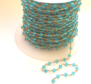 Belle Topaze Bleue Perles De Pierres Précieuses Fil Plaqué Or Enroulé Naturel Multi Gemstone Perlé Chapelet Pièce Charme Chaîne Pierre À Facettes - Product Image 1