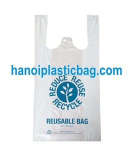 Sac en plastique HANOI biodégradable, sac T-shirt en HDPE, sac de transport type gilet thermosoudé avec colle, imprimé en héliogravure - Product Image 2