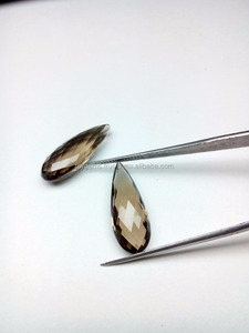 Piedras preciosas sueltas de piedra de cuarzo ahumado de pera plana de corte doble para la fabricación de joyas - Product Image 4
