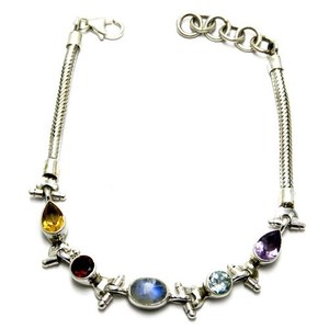 Pulseras de Plata de Ley 925 con Piedras Mixtas, Estilo Bohemio Cristiano, Unisex, para Compromiso y Boda - Product Image 1