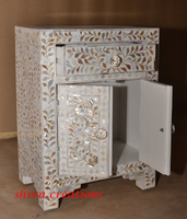 Table d'appoint/Table de chevet/Table de chevet en nacre incrustée, fabrication artisanale, luxe classique, pour la chambre à coucher, usage domestique