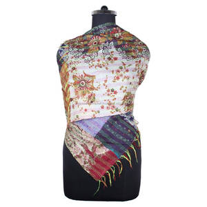 Kantha แผ่นปะผ้าไหมงานแฮนด์เมดผ้าพันคอสไตล์วินเทจผ้าพันคอดีไซน์ทันสมัยสำหรับเด็กผู้หญิงผ้าพันคอ SC1460วินเทจผ้าเย็บมือสไตล์วินเทจ - Product Image 1