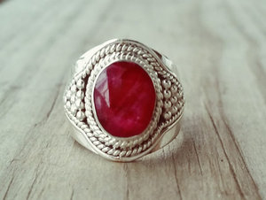 Gema de Rubí, piedra natal de Julio, Plata de ley, anillo étnico bohemio gitano, joyería - Product Image 4