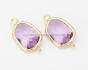 Pendentif connecteur en verre argent sterling plaqué or atypique améthyste lavande, charmes fins polis pour les fêtes unisexes - Product Image 2