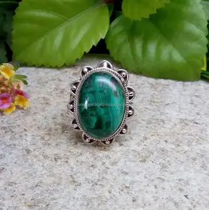 Natural Malachite 925 Sterling Sliver Green Gemstone Ring Jewelry Cheap Gemstone Ring